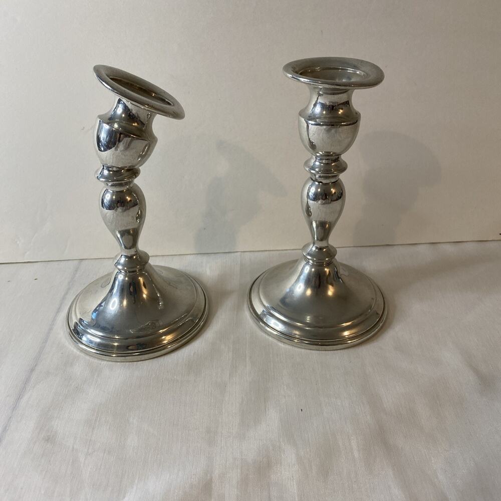 Vintage Pair of WEB Pewter Weighted Candlesticks, two Pewter Candlesticks